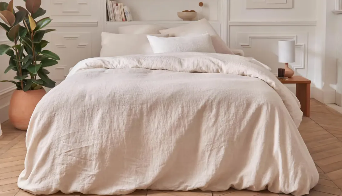 Kipli, parure de lit en lin lavé avec housse, drap-housse et taies